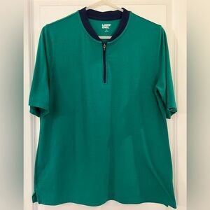 Lands' End Women’s Green Polo Shirt with Elbow Sleeves